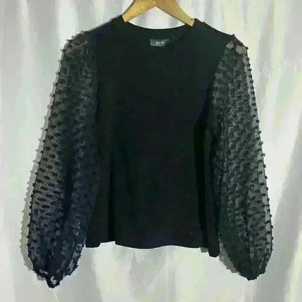 Maeve Anthropologie Women’s‎ Black Sheer Decorative sleeve sweater Size XS